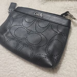Coach Black Perforated Leather Wristlet